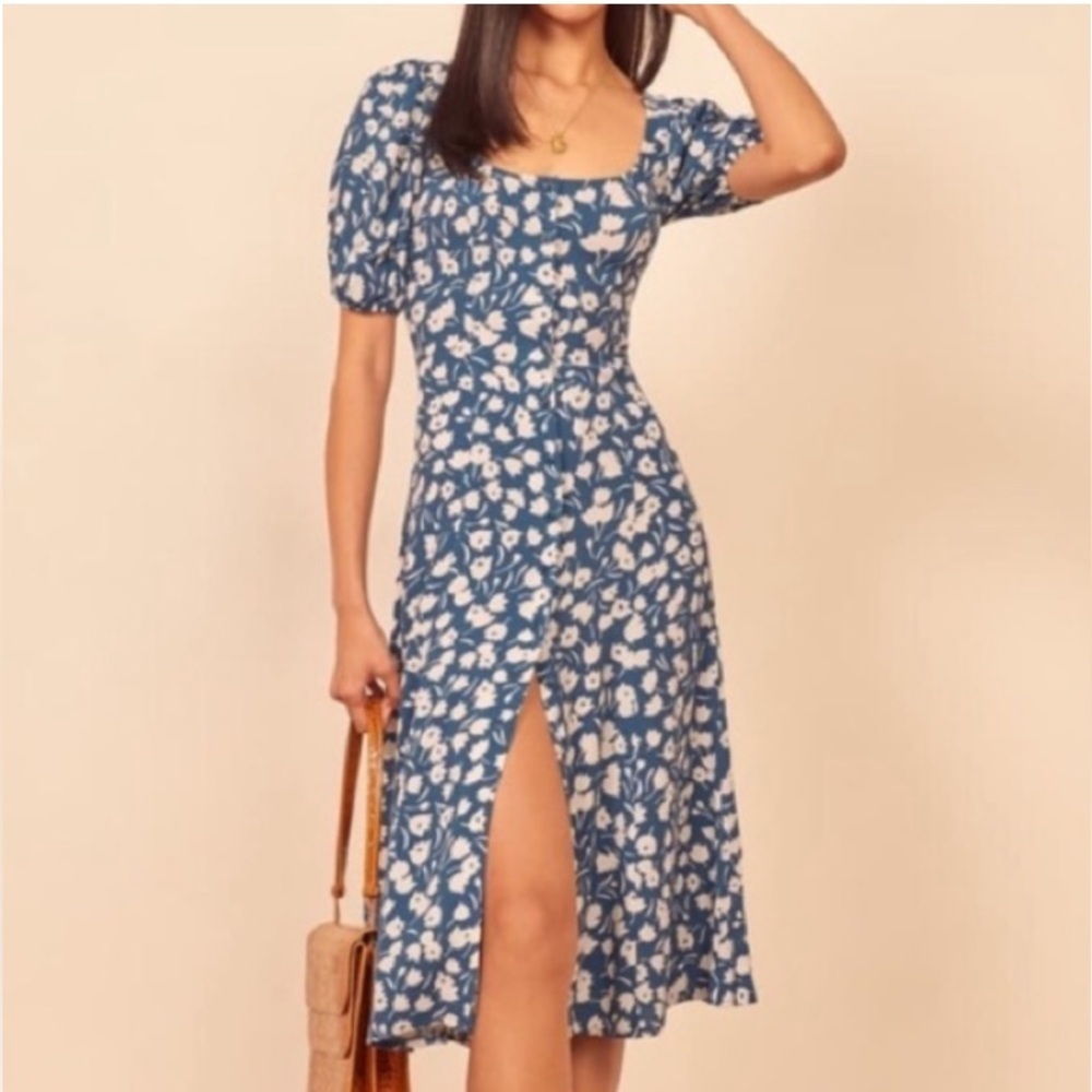 Reformation Blue Floral Midi Dress